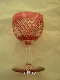 American Brilliant Cut Glass Set Of 12 Cranberry Cut To Clear Wine Stems