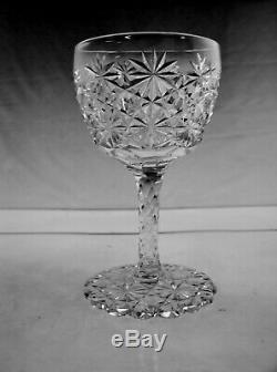 American Brilliant Cut Glass Set Of 5 Russian Wine Stems With Pattern Feet