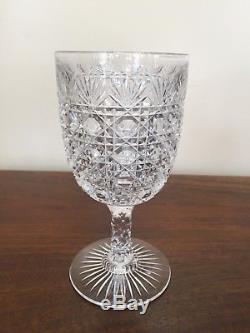 Antique ABP Brilliant Cut Glass Cane & Fan Water Wine Goblet Set of 6