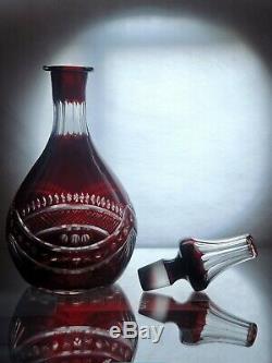 Antique Bohemian Crystal Cut Ruby to Clear Wine decanter/Carafe set Josefodol
