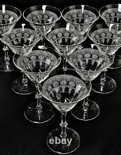 Antique Bryce Etched Flowers Set of 10 Glass 6 1/2 Tall Wine Stems