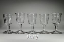 Antique Early 19th Century Georgian Set Five Glass Rummer Rummers Wine Glasses