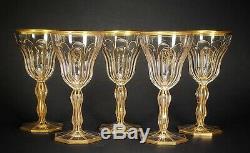 Antique French Crystal Gold Monogrammed S Set of 5 Wine Glasses