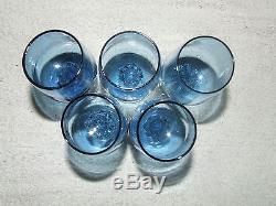Antique ITALY Cobalt Blue Art Glass Wine Cordial Decanter Set with Five Glasses