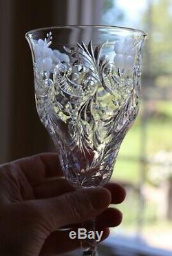 Antique Set 12 STEVENS & WILLIAMS Crystal Art Nouveau Floral Cut Wine Goblets