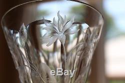 Antique Set 4 Moser Style Intaglio Engraved Cut Glass Crystal Wine Goblets