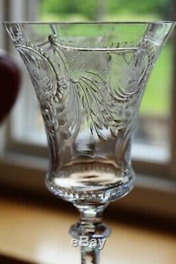 Antique Set 6 Steven Williams Intaglio Engraved Crystal WATER WINE GOBLETS