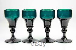 Antique Set Of Four Bristol Green Wine Glasses