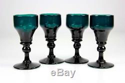 Antique Set Of Four Bristol Green Wine Glasses