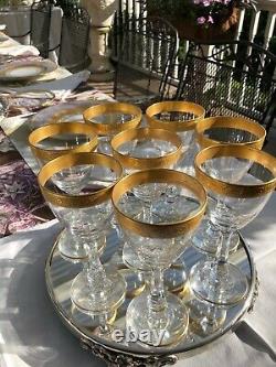 Antique Set of Tiffin Gold Encrusted Wine Goblets Set of 8
