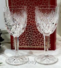 Antique St Louis Florence Cut Crystal Burgandy Wine Glasses Hand Blown Set 2