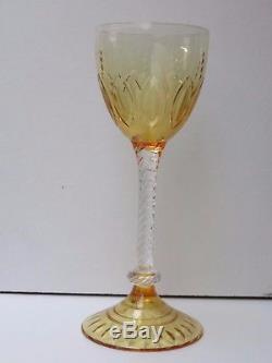 Antique Stuart Crystal Amber Wine Hock Glasses Set Of 2 -signed- 8 Tall 7 Oz