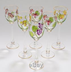 Antique Theresienthal Art Nouveau Painted/Enameled Tall Wine Glass Set