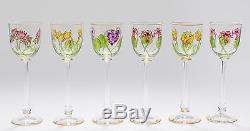 Antique Theresienthal Art Nouveau Painted/Enameled Tall Wine Glass Set