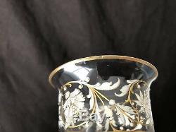 Antique Venetian Murano Glass Wine Goblets Gold and White Enameled Set of 9