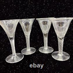 Antique Victorian Clear Spiral Twist Stem Wine Glasses Hand Blown Goblet Set 4