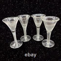 Antique Victorian Clear Spiral Twist Stem Wine Glasses Hand Blown Goblet Set 4