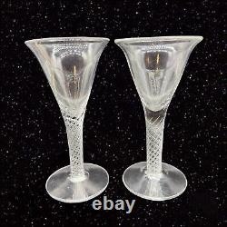 Antique Victorian Clear Spiral Twist Stem Wine Glasses Hand Blown Goblet Set 4