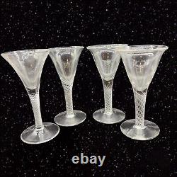 Antique Victorian Clear Spiral Twist Stem Wine Glasses Hand Blown Goblet Set 4