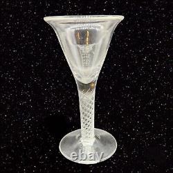 Antique Victorian Clear Spiral Twist Stem Wine Glasses Hand Blown Goblet Set 4