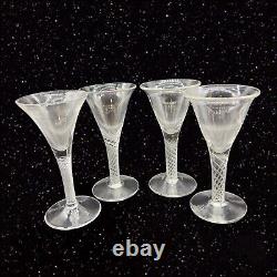 Antique Victorian Clear Spiral Twist Stem Wine Glasses Hand Blown Goblet Set 4