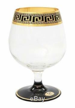 ArtDecor Greek Key, 7-pc Liquor, Cognac, Brandy Crystal Decanter Set, 24K Gold