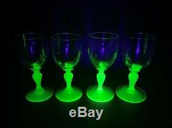 Art Deco Uranium/Vaseline Wine Glasses Set of 4 After Dinner Sherry Glasses 1930