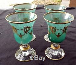 Arte Italica Set / 4 Sea Green Gold Encrusted Swags Wine Glass Goblet 6 3/8