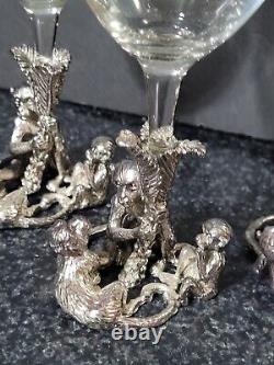 Arthur Court Safari Collection 3 Monkey Wine Glasses Cast Aluminum Lot of 3