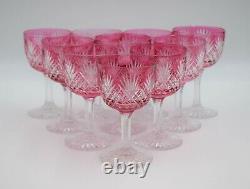 Assorted Set of 10 Cranberry Cut to Clear Glass Wines, Circa 1920