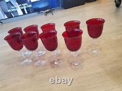 Authentic Morgantown Red Brilliant Water Goblet set of 9 glass wine glasses