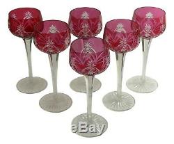 BACCARAT Crystal Set of 6 Cranberry Hock Wine Glass / Glasses 7 5/8
