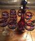 BOHEMIAN Crystal RUBY RED WINE GLASS & DECANTER SET, Hand Cut 9 Pieces