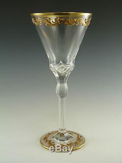 BOHEMIAN Crystal Set of 12 Antique Gilded WINE GLASSES Moser Type Enamelling