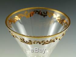 BOHEMIAN Crystal Set of 12 Antique Gilded WINE GLASSES Moser Type Enamelling