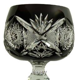 BOHEMIAN Crystal Set of 6 Black Hock Wine Glass / Glasses 8