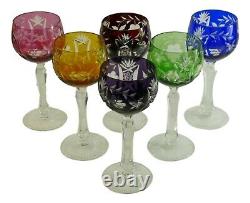 BOHEMIAN Crystal Set of 6 Coloured Hock Wine Glass / Glasses 7 5/8