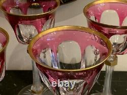 Baccarat Antique Fine and Rare Set Five Pink and Gold Gilt Wine Glasses