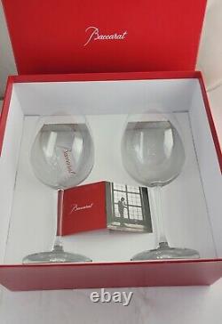 Baccarat Crystal 9 5/8 tall Grand Bordeaux Wine Glasses Set of 2 signed Boxed