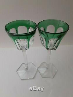 Baccarat Crystal HARCOURT (1841-) Set of 2 Emerald Green Wine Glasses 7 3/8