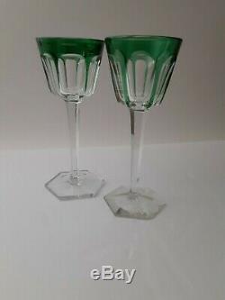 Baccarat Crystal HARCOURT (1841-) Set of 2 Emerald Green Wine Glasses 7 3/8