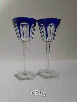 Baccarat Crystal HARCOURT (1841-) Set of 2 Royal Blue Wine Glasses 7 3/8