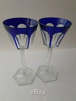 Baccarat Crystal HARCOURT (1841-) Set of 2 Royal Blue Wine Glasses 7 3/8