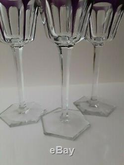 Baccarat Crystal HARCOURT (1841-) Set of 3 Purple Wine Glasses 7 3/8