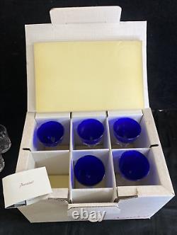 Baccarat Crystal Oxygene 6 1/2 Cobalt Blue Wine Glasses Set of 5 orig box