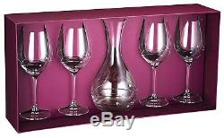 Barski Set/5 European Carafe with 4 Red Wine Glasses- with Swarovski Diamonds