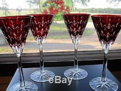 Beautiful Ajka Red Cut To Clear Crystal Wine Glass Goblet Set (4)