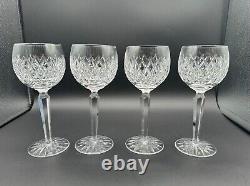 Beautiful Set of 4 WATERFORD CRYSTAL Boyne (Cut Foot) Hock Wine Glasses, MINT