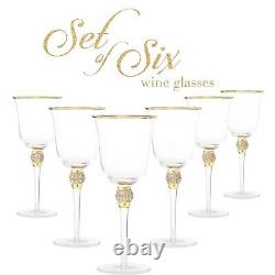 Berkware Set of 6 Wine Glasses Luxurious and Elegant Sparkling Studded Long