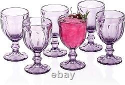 Blue Purple Goblet Wine Glasses 10.2 Oz. Set of 6 Vintage Octagon Design Glasswa
